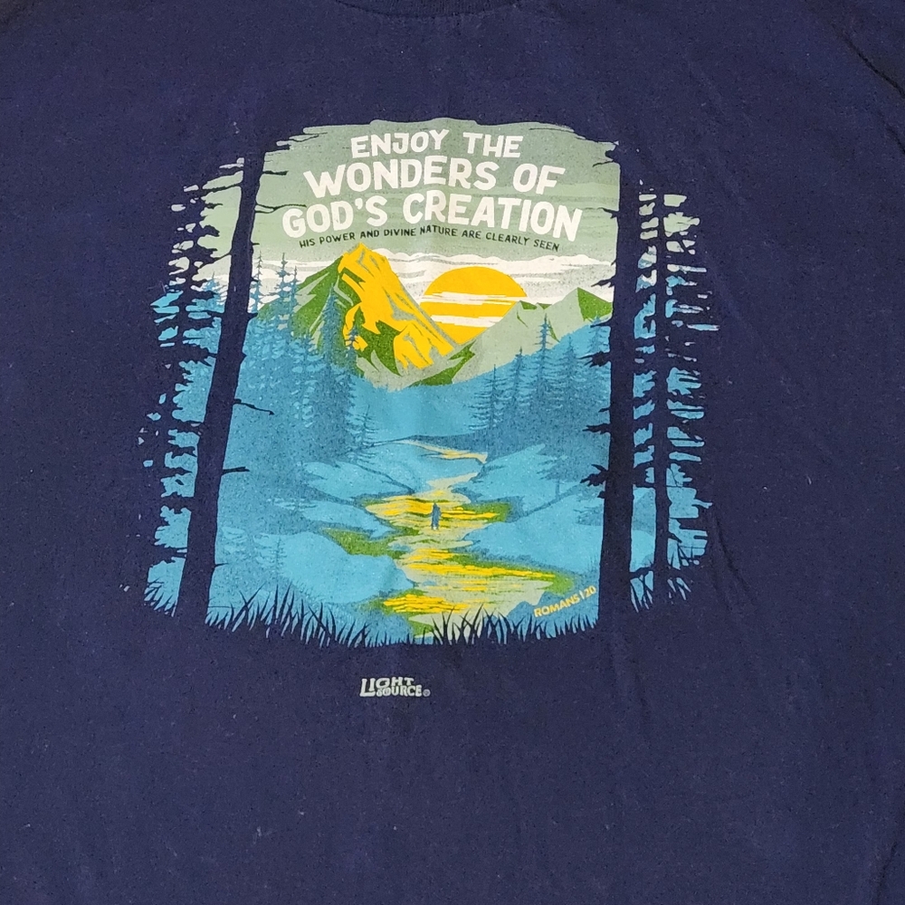 Lightsource Adult Sz M Navy Blue Graphic T Shirt Gods Creation Christian Nature - Picture 3 of 6